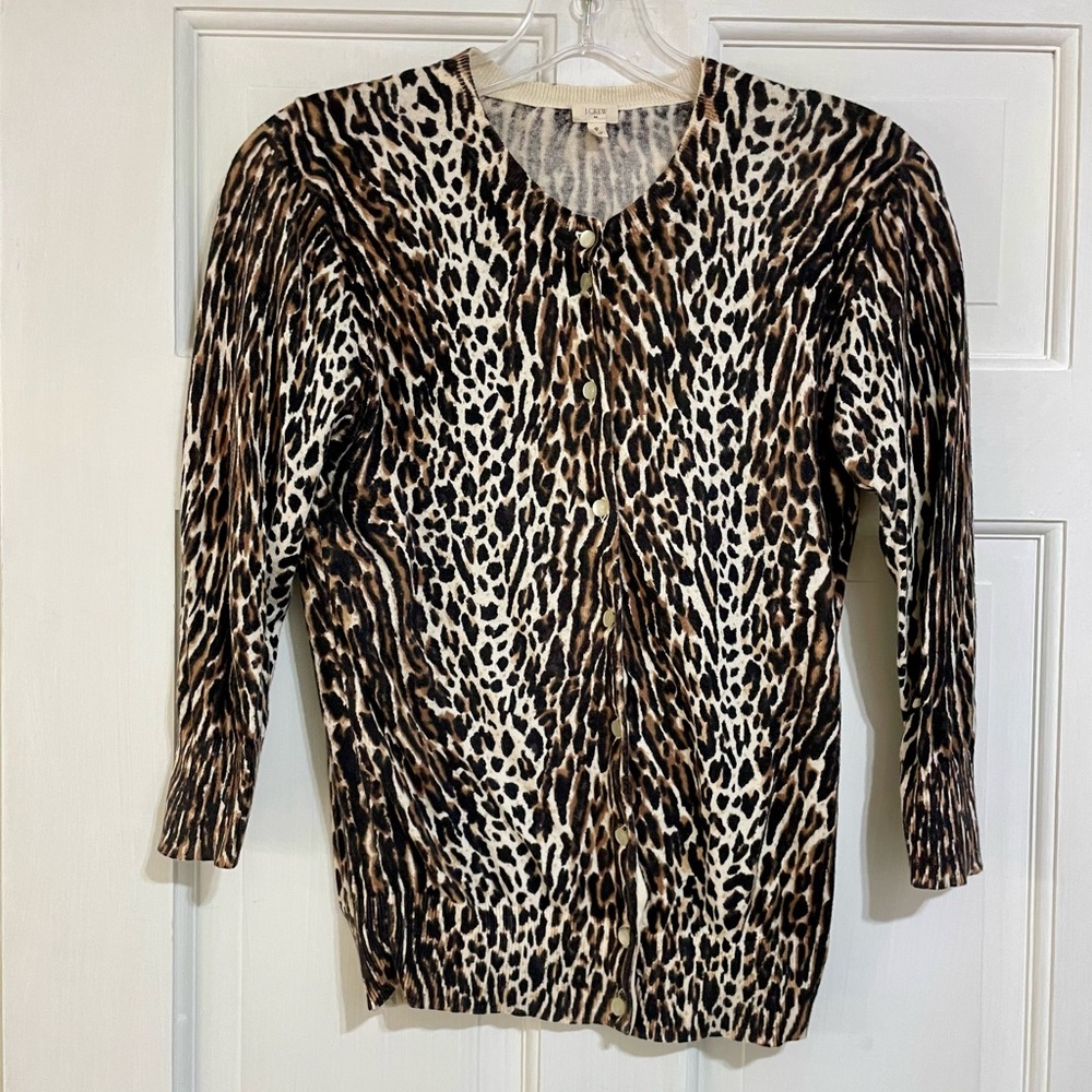 J. Crew size Small Animal Print Button Up Cotton Sweater Blouse